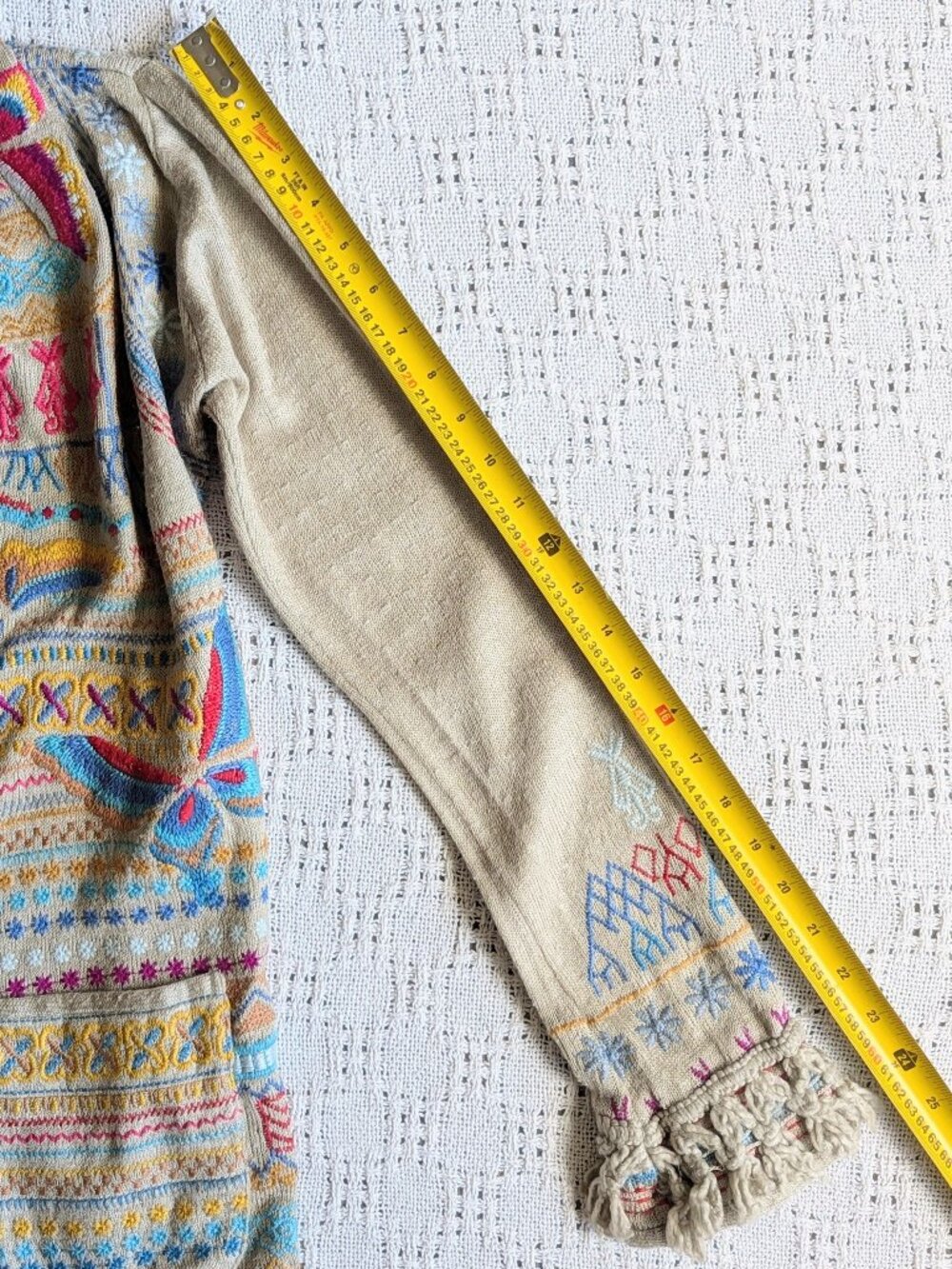 JOHNNY WAS BIYA Women's Embroidered Hooded Duster Cardigan Butterfly Beige Sz XS - Picture 7 of 7